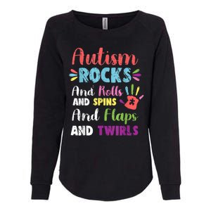 Fun Cute Autism Rocks Rolls Spins Flaps & Twirls Womens California Wash Sweatshirt