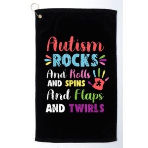 Fun Cute Autism Rocks Rolls Spins Flaps & Twirls Platinum Collection Golf Towel