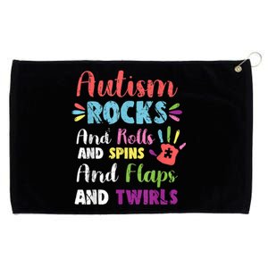 Fun Cute Autism Rocks Rolls Spins Flaps & Twirls Grommeted Golf Towel