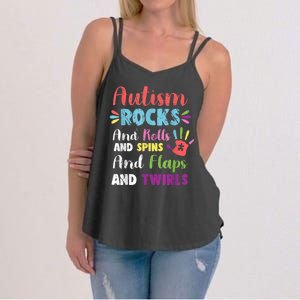 Fun Cute Autism Rocks Rolls Spins Flaps & Twirls Women's Strappy Tank