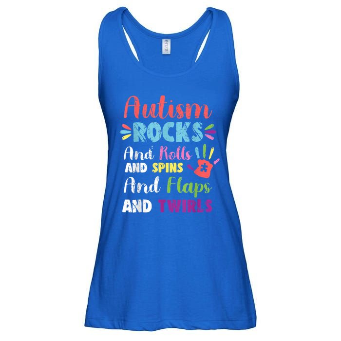 Fun Cute Autism Rocks Rolls Spins Flaps & Twirls Ladies Essential Flowy Tank