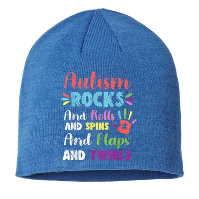 Fun Cute Autism Rocks Rolls Spins Flaps & Twirls Sustainable Beanie