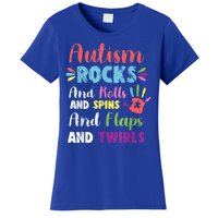 Fun Cute Autism Rocks Rolls Spins Flaps & Twirls Women's T-Shirt