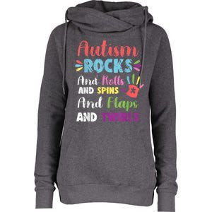 Fun Cute Autism Rocks Rolls Spins Flaps & Twirls Womens Funnel Neck Pullover Hood