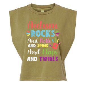 Fun Cute Autism Rocks Rolls Spins Flaps & Twirls Garment-Dyed Women's Muscle Tee