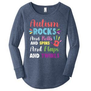 Fun Cute Autism Rocks Rolls Spins Flaps & Twirls Women's Perfect Tri Tunic Long Sleeve Shirt