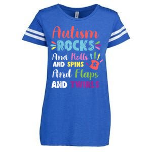 Fun Cute Autism Rocks Rolls Spins Flaps & Twirls Enza Ladies Jersey Football T-Shirt