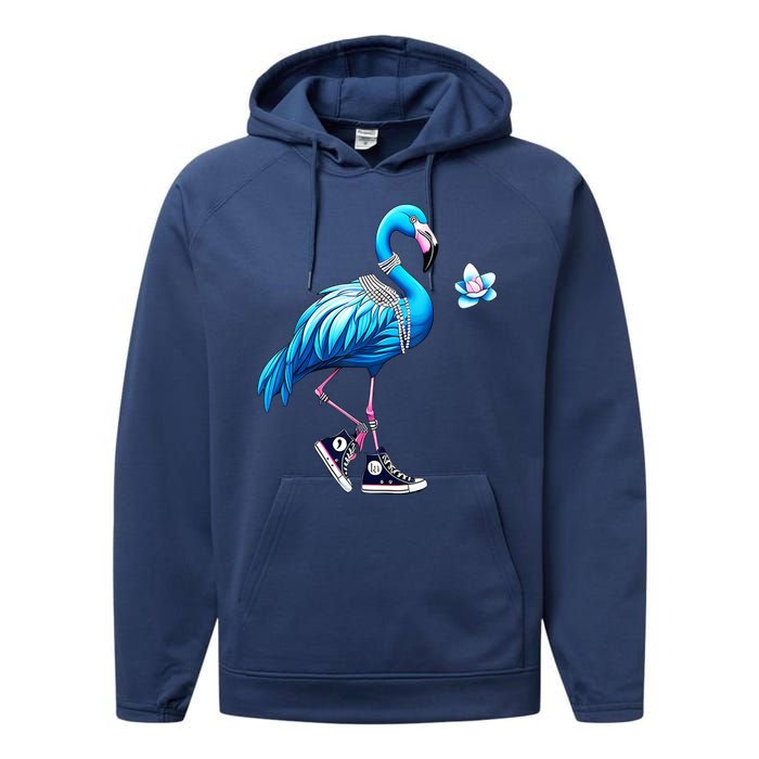 Flamingo Chucks And Pearls Kamala Harris 2024 Performance Fleece Hoodie