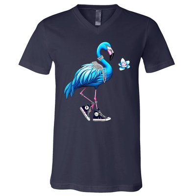 Flamingo Chucks And Pearls Kamala Harris 2024 V-Neck T-Shirt