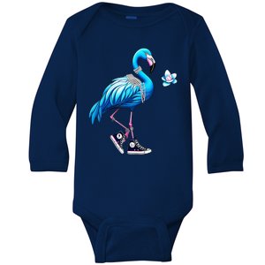 Flamingo Chucks And Pearls Kamala Harris 2024 Baby Long Sleeve Bodysuit