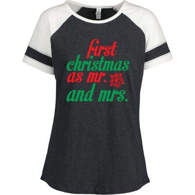 First Christmas As Mr And Mrs Enza Ladies Jersey Colorblock Tee