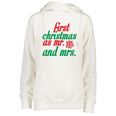 First Christmas As Mr And Mrs Womens Funnel Neck Pullover Hood