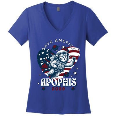 Funny Cat Astronaut Asteroid 99942 Apophis 2029 Cute Gift Women's V-Neck T-Shirt