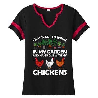 Funny Chicken Art For Gardening Chicken Lover Ladies Halftime Notch Neck Tee