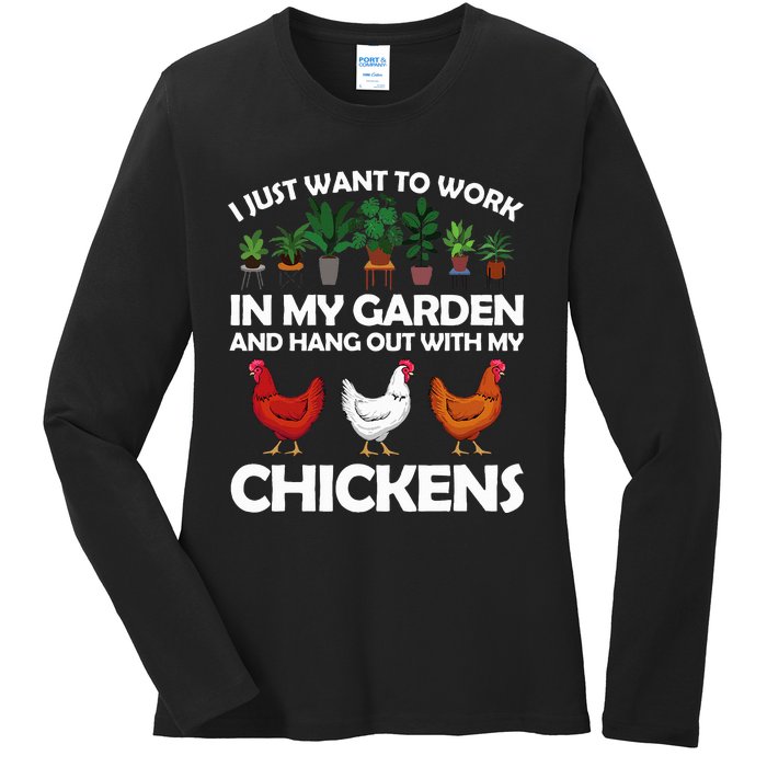 Funny Chicken Art For Gardening Chicken Lover Ladies Long Sleeve Shirt