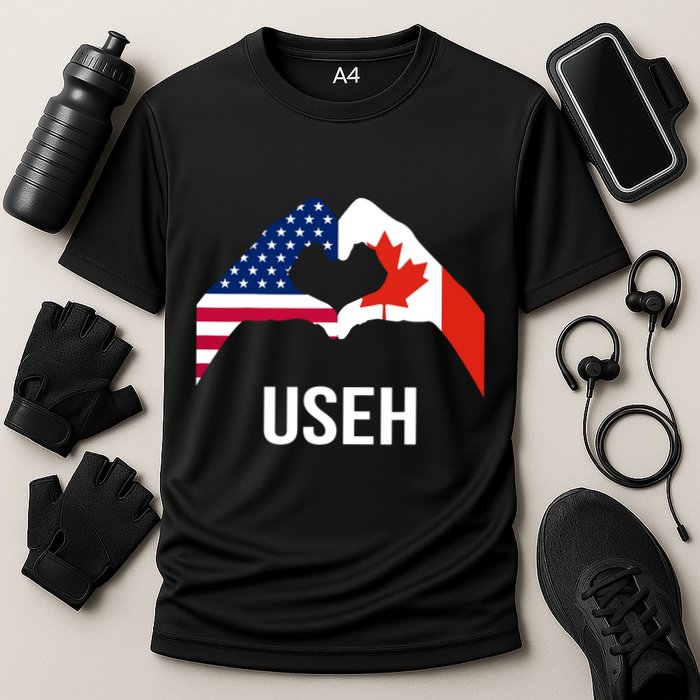 Funny Canada American Flag Us Eh Cooling Performance Crew T-Shirt