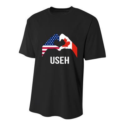 Funny Canada American Flag Us Eh Youth Performance Sprint T-Shirt