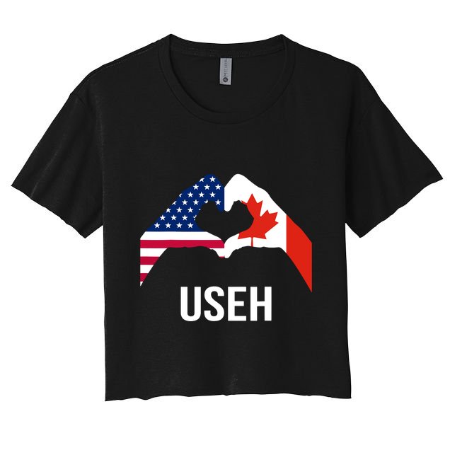 Funny Canada American Flag Us Eh Crop Top