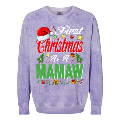 First Christmas As A Mamaw Santa Hat Pajama Xmas Gift Colorblast Crewneck Sweatshirt