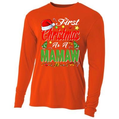 First Christmas As A Mamaw Santa Hat Pajama Xmas Gift Cooling Performance Long Sleeve Crew