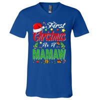 First Christmas As A Mamaw Santa Hat Pajama Xmas Gift V-Neck T-Shirt