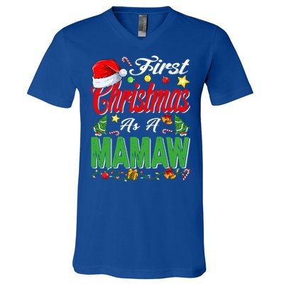 First Christmas As A Mamaw Santa Hat Pajama Xmas Gift V-Neck T-Shirt