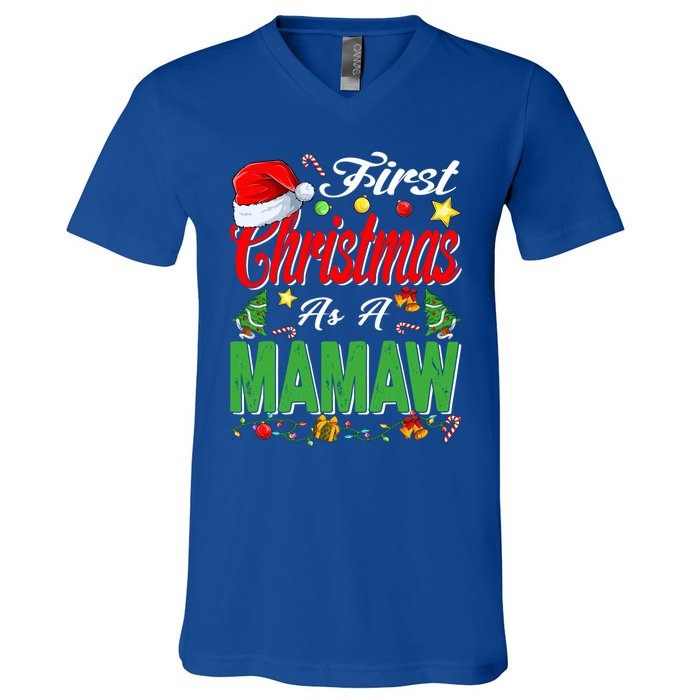 First Christmas As A Mamaw Santa Hat Pajama Xmas Gift V-Neck T-Shirt