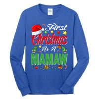 First Christmas As A Mamaw Santa Hat Pajama Xmas Gift Tall Long Sleeve T-Shirt