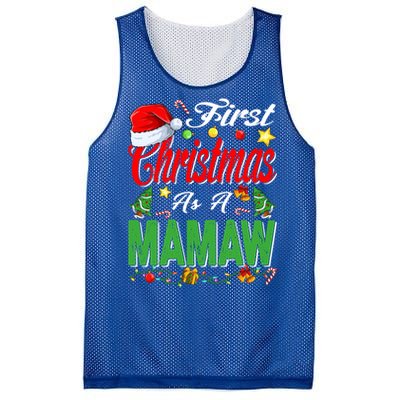 First Christmas As A Mamaw Santa Hat Pajama Xmas Gift Mesh Reversible Basketball Jersey Tank