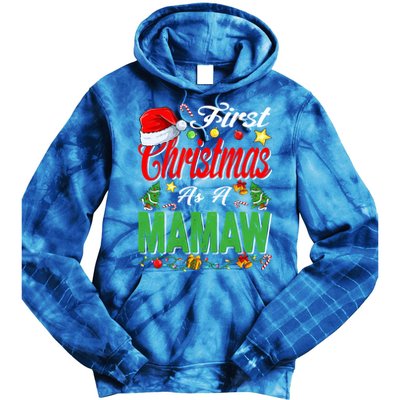 First Christmas As A Mamaw Santa Hat Pajama Xmas Gift Tie Dye Hoodie