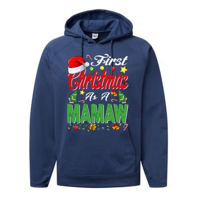 First Christmas As A Mamaw Santa Hat Pajama Xmas Gift Performance Fleece Hoodie