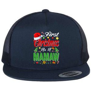 First Christmas As A Mamaw Santa Hat Pajama Xmas Gift Flat Bill Trucker Hat