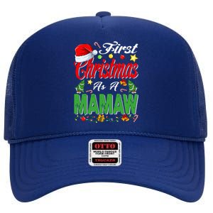 First Christmas As A Mamaw Santa Hat Pajama Xmas Gift High Crown Mesh Back Trucker Hat