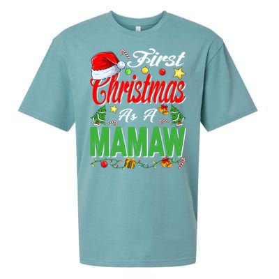 First Christmas As A Mamaw Santa Hat Pajama Xmas Gift Sueded Cloud Jersey T-Shirt