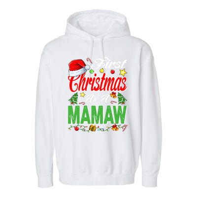 First Christmas As A Mamaw Santa Hat Pajama Xmas Gift Garment-Dyed Fleece Hoodie