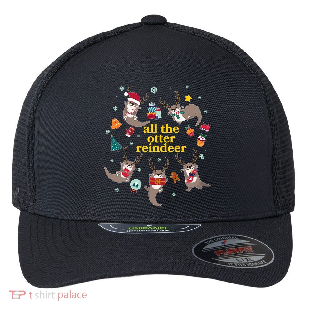 Funny Christmas All The Otter Reindeer Flexfit Unipanel Trucker Cap