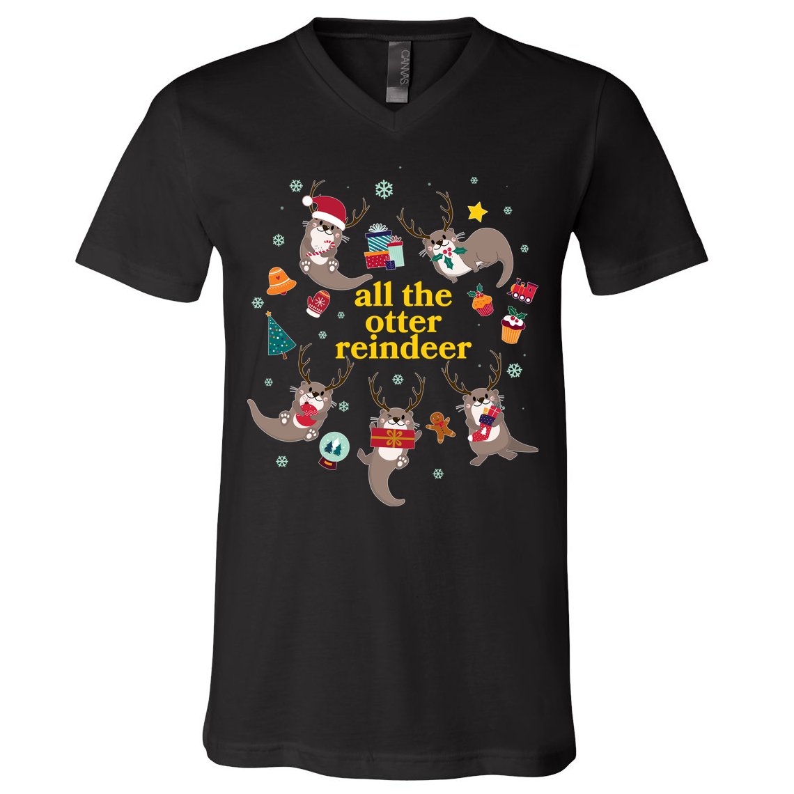 Funny Christmas All The Otter Reindeer V-Neck T-Shirt