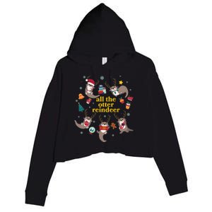 Funny Christmas All The Otter Reindeer Crop Fleece Hoodie