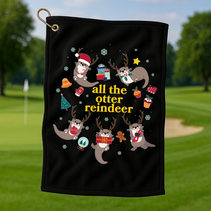 Funny Christmas All The Otter Reindeer Golf Towel