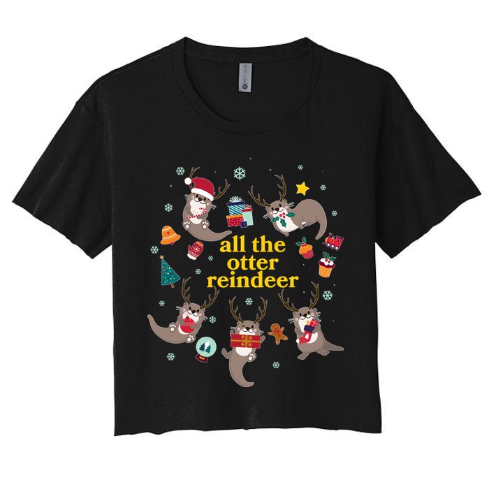 Funny Christmas All The Otter Reindeer Women's Crop Top Tee