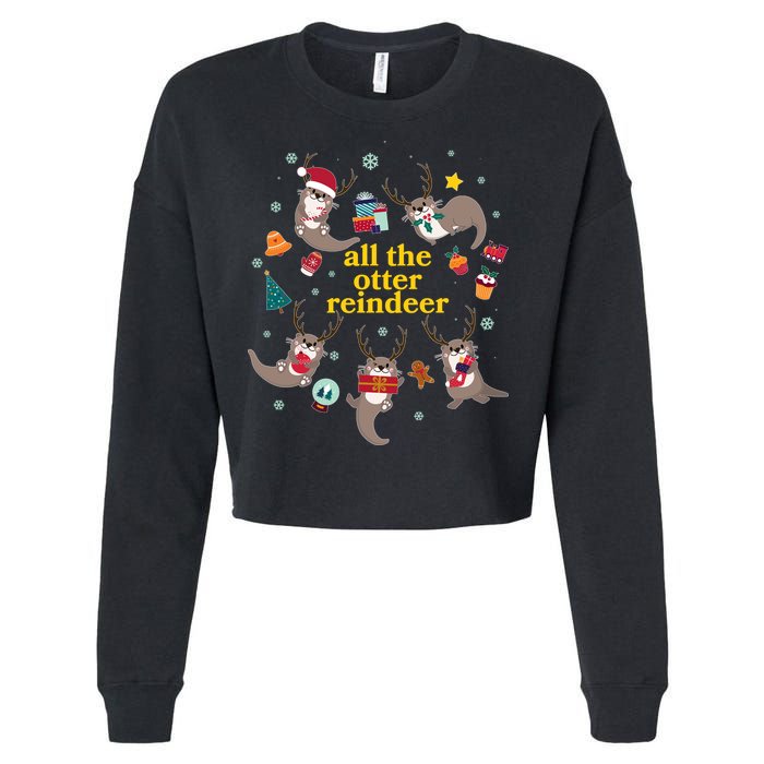 Funny Christmas All The Otter Reindeer Cropped Pullover Crew