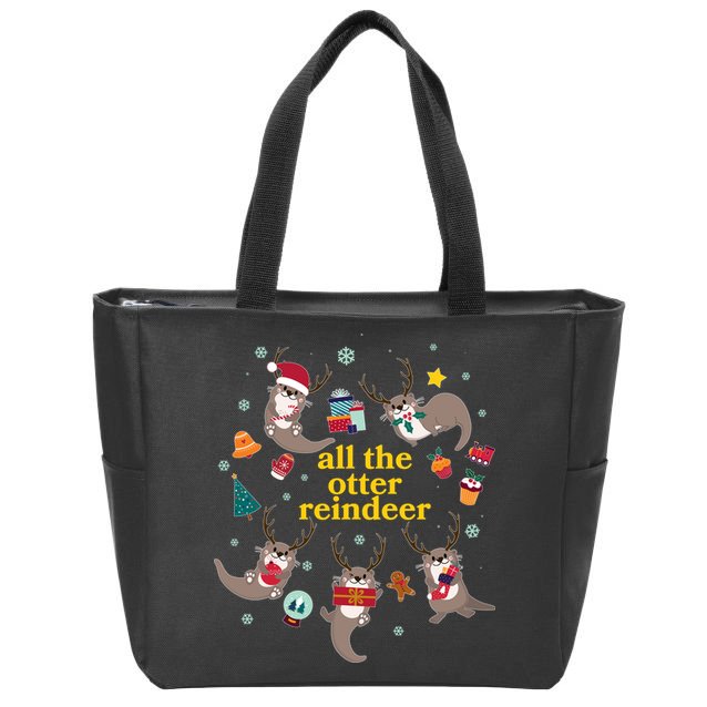 Funny Christmas All The Otter Reindeer Zip Tote Bag
