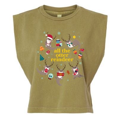 Funny Christmas All The Otter Reindeer Garment-Dyed Women's Muscle Tee