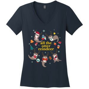 Funny Christmas All The Otter Reindeer Women's V-Neck T-Shirt