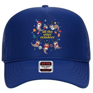 Funny Christmas All The Otter Reindeer High Crown Mesh Back Trucker Hat