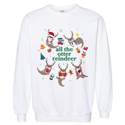 Funny Christmas All The Otter Reindeer Garment-Dyed Sweatshirt