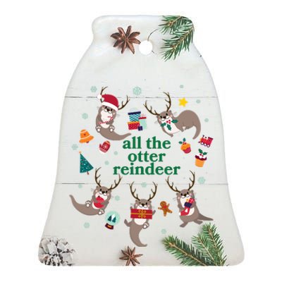 Funny Christmas All The Otter Reindeer Ceramic Bell Ornament