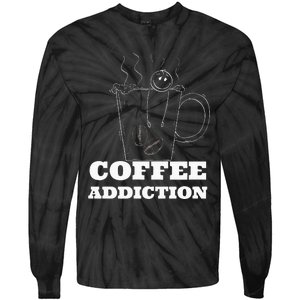 Funny Coffee Addiction Man In Mug Tie-Dye Long Sleeve Shirt