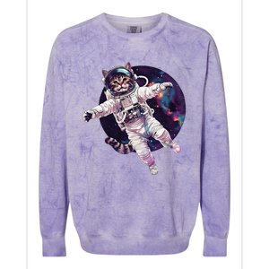 Funny Cat Astronaut In Space Gift Colorblast Crewneck Sweatshirt