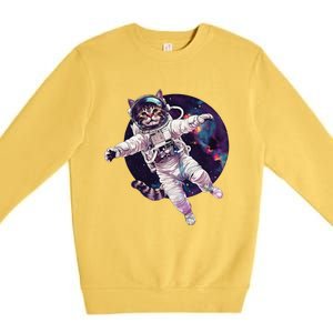 Funny Cat Astronaut In Space Gift Premium Crewneck Sweatshirt